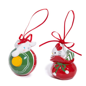 Hello Kitty and Cinnamoroll 2-pc Holiday Ceramic Ornament Set (Red) Seasonal Blue Sky Clayworks