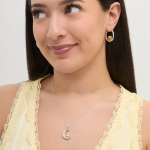 Hello Kitty Two-Tone Gold Plated Over The Moon Necklace (Pink & White Sapphire) Jewelry JACMEL JEWELRY INC