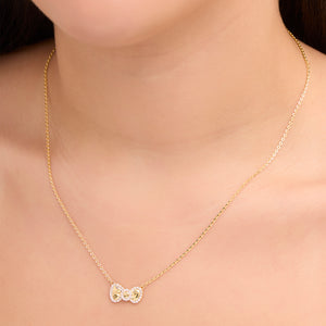 Hello Kitty 18" Two-Tone Gold Plated Bow Necklace (White Sapphire) Jewelry JACMEL JEWELRY INC