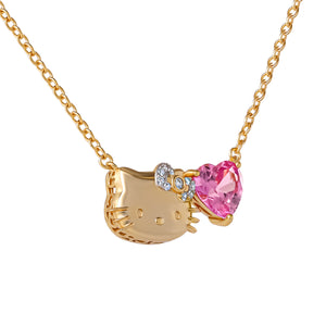 Hello Kitty 18" Two-Tone Gold Plated Face & Heart Necklace (Pink & White Sapphire) Jewelry JACMEL JEWELRY INC