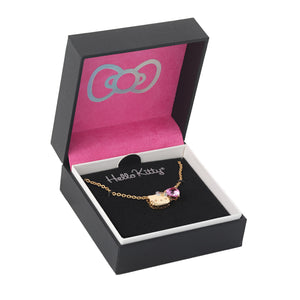 Hello Kitty 18" Two-Tone Gold Plated Face & Heart Necklace (Pink & White Sapphire) Jewelry JACMEL JEWELRY INC