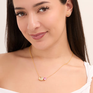 Hello Kitty 18" Two-Tone Gold Plated Face & Heart Necklace (Pink & White Sapphire) Jewelry JACMEL JEWELRY INC