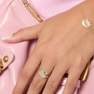 Hello Kitty 14K Yellow Gold Pavé Diamond Ring (Size 7 Only) Jewelry JACMEL JEWELRY INC