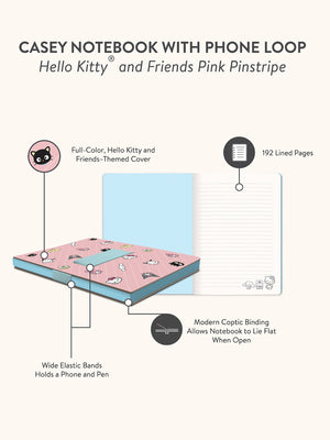Hello Kitty and Friends x Studio Oh! Pink Pinstripe Casey Notebook with Phone Loop Stationery Studio Oh!