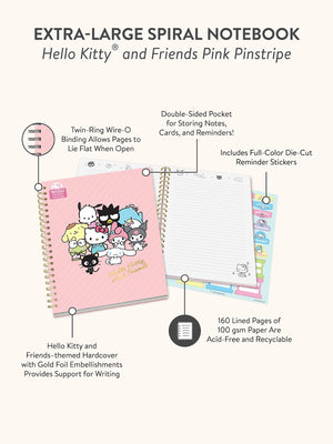Hello Kitty and Friends x Studio Oh! Pink Pinstripe Extra-Large Spiral Notebook Stationery Studio Oh!
