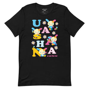 U*SA*HA*NA Scattered Letters Tee Apparel Printful Black XS
