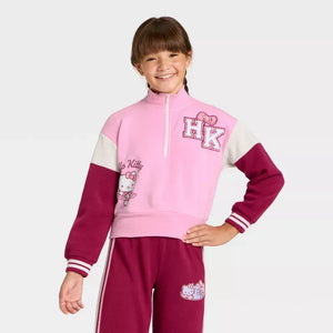 Hello Kitty Girls Quarter-Zip Fleece Varsity Sweatshirt Apparel Mad Engine Global LLC