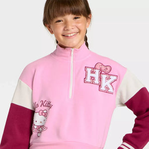 Hello Kitty Girls Quarter-Zip Fleece Varsity Sweatshirt Apparel Mad Engine Global LLC