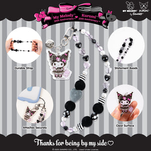 Kuromi 20th Anniversary Beaded Charm Mobile Phone Wrist Strap Accessory Hamee.com - Hamee US